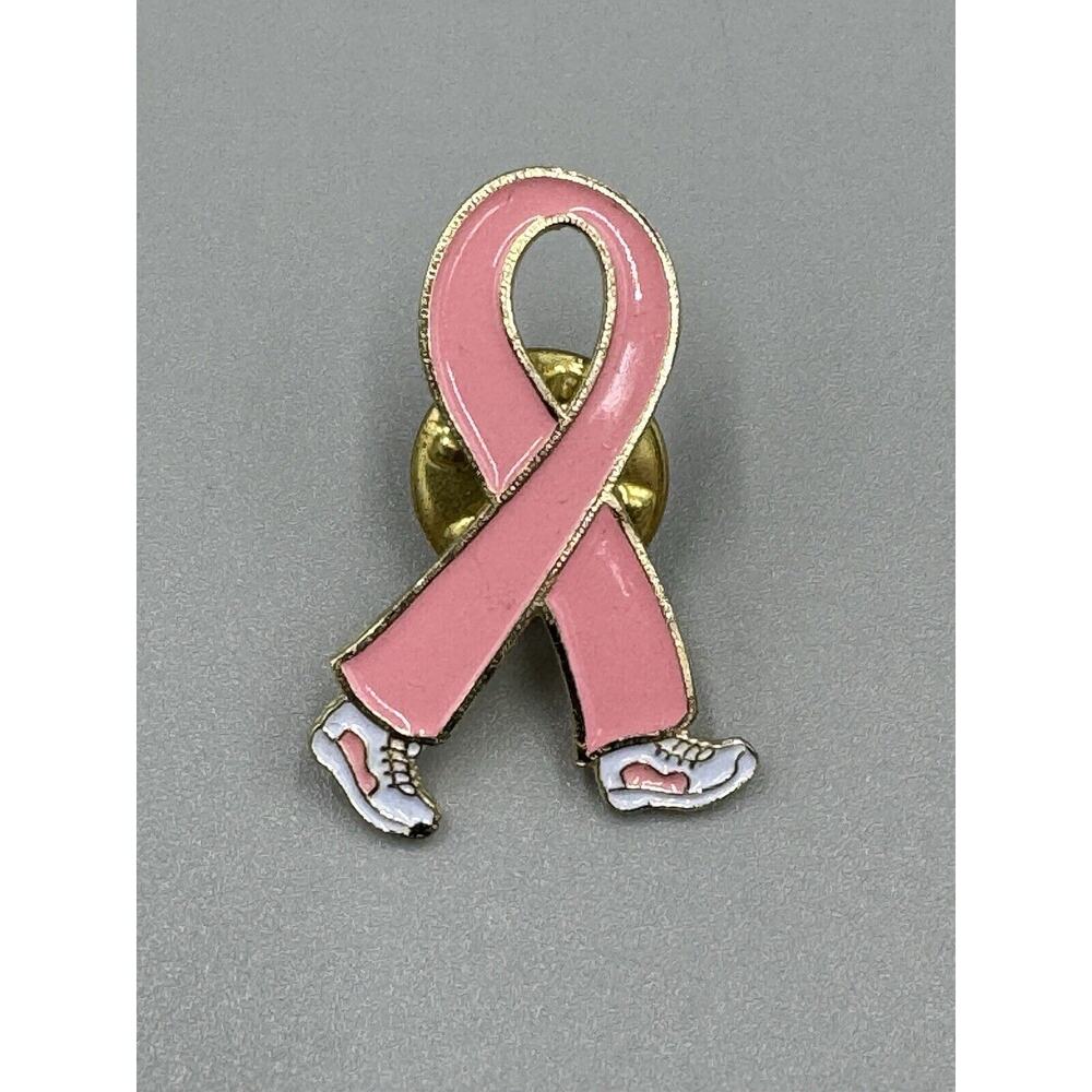 Breast Cancer Awareness Walking Ribbon Pink Lapel Pin